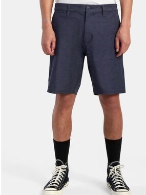 RVCA Back in Hybrid Men's Denim Heather Blue Flat Front Shorts